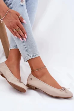 Maciejka Baleriny Skórzane|Baleriny Klasyczne*Skórzane Baleriny Damskie P6800-04 Beżowe Beżowy