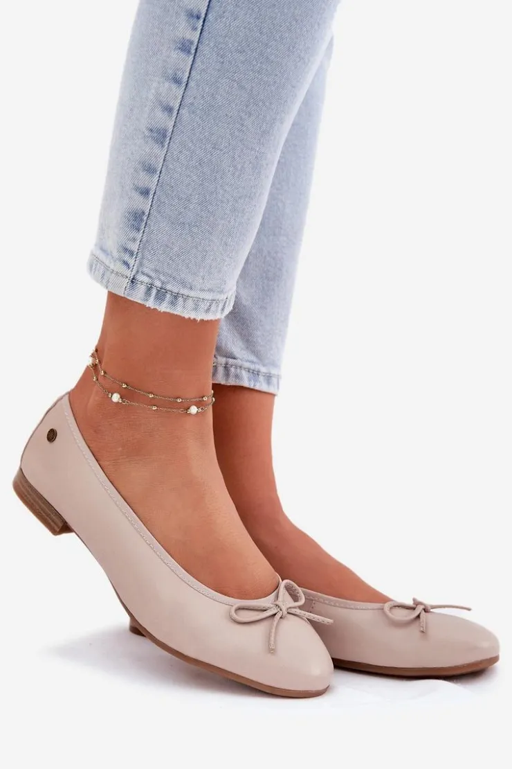 Maciejka Baleriny Skórzane|Baleriny Klasyczne*Skórzane Baleriny Damskie P6800-04 Beżowe Beżowy