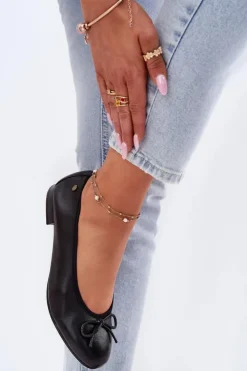 Damskie Maciejka Skórzane Baleriny Damskie P6800-01 Czarne