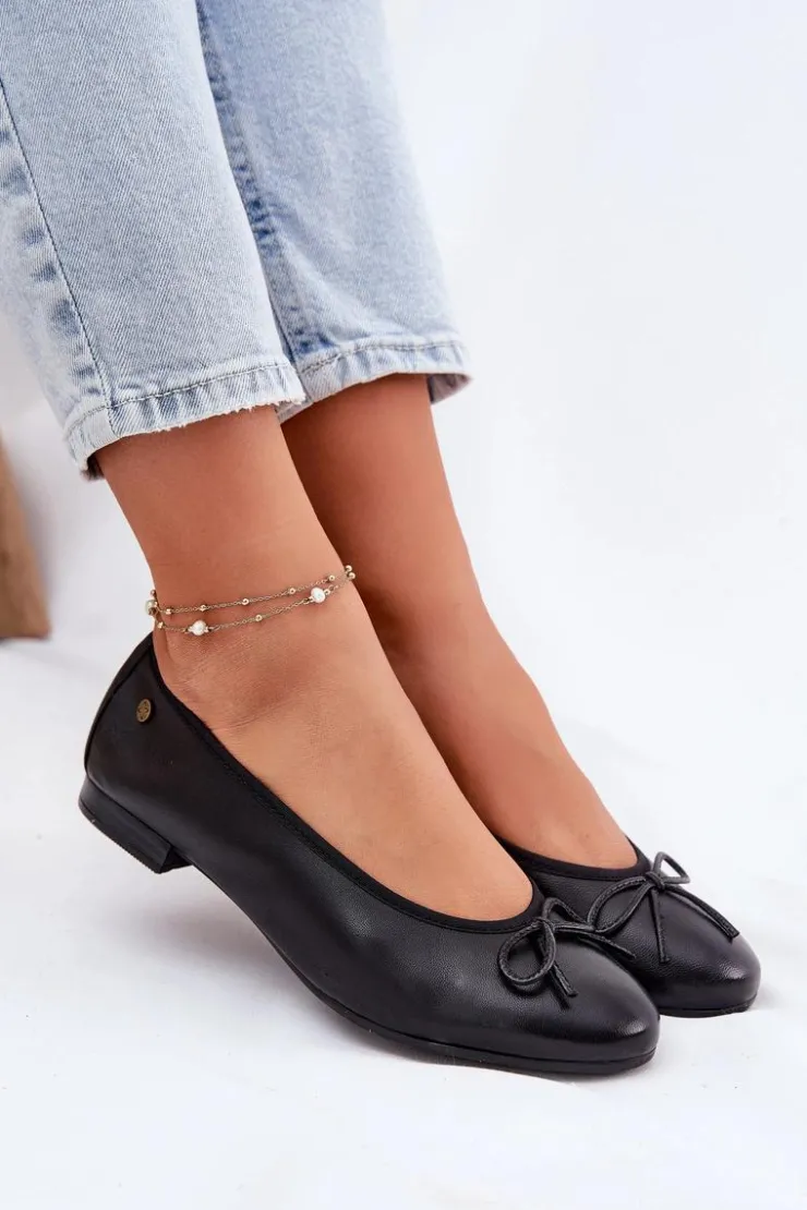 Damskie Maciejka Skórzane Baleriny Damskie P6800-01 Czarne