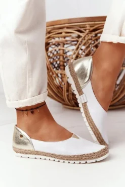 Maciejka Baleriny Skórzane|Baleriny Klasyczne*Skórzane Baleriny 05056-11 Biało-Złote