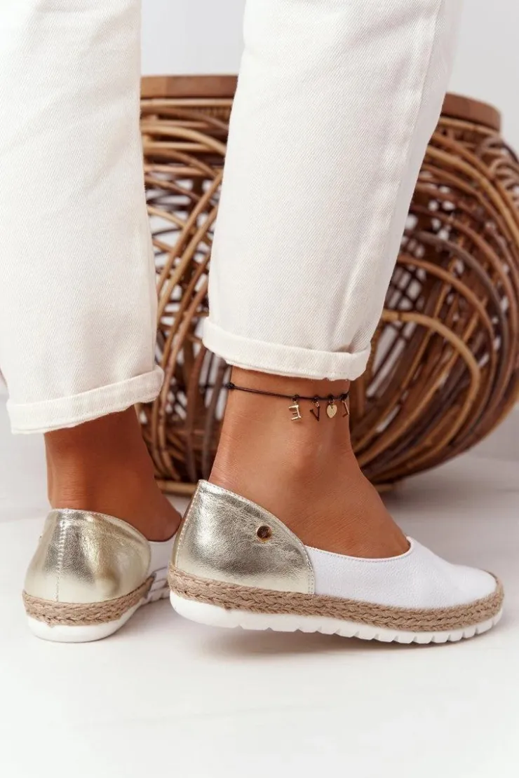 Maciejka Baleriny Skórzane|Baleriny Klasyczne*Skórzane Baleriny 05056-11 Biało-Złote