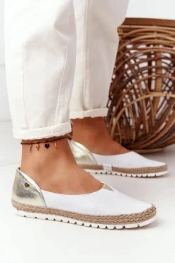 Maciejka Baleriny Skórzane|Baleriny Klasyczne*Skórzane Baleriny 05056-11 Biało-Złote