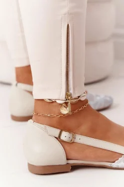 Damskie Maciejka Skórzane Baleriny 4972A-04 Beżowe