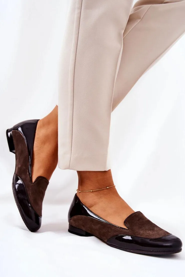 Damskie Monnari Skórzane Baleriny 0920-017 Brązowe