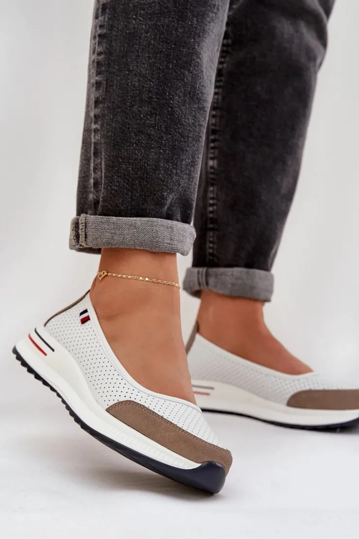 Evento Baleriny Skórzane|Baleriny Klasyczne*Skórzane Baleriny Na Koturnie Białe Nelviera