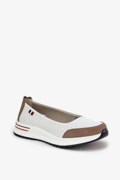 Evento Baleriny Skórzane|Baleriny Klasyczne*Skórzane Baleriny Na Koturnie Białe Nelviera