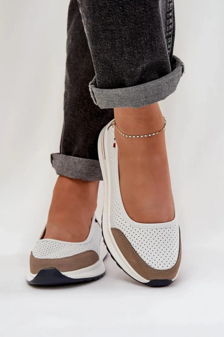 Evento Baleriny Skórzane|Baleriny Klasyczne*Skórzane Baleriny Na Koturnie Białe Nelviera