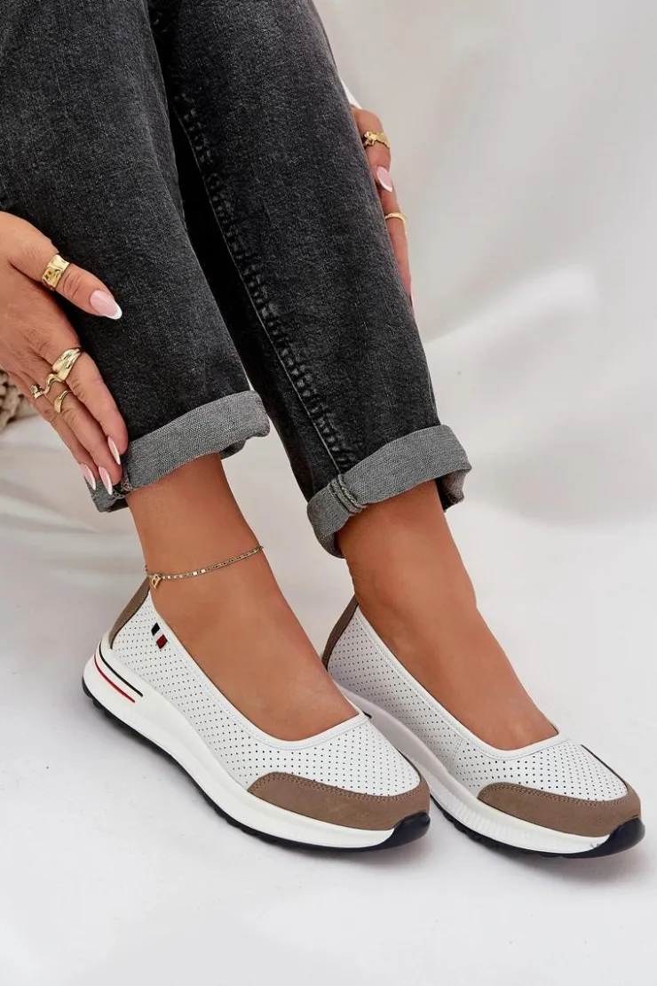 Evento Baleriny Skórzane|Baleriny Klasyczne*Skórzane Baleriny Na Koturnie Białe Nelviera