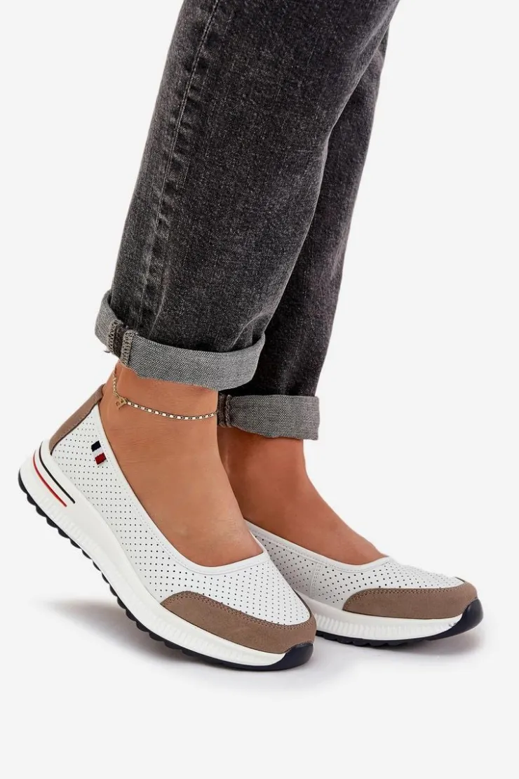 Evento Baleriny Skórzane|Baleriny Klasyczne*Skórzane Baleriny Na Koturnie Białe Nelviera