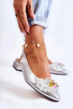 Boto Baleriny Skórzane|Baleriny Klasyczne*Skórzane Baleriny Na Obcasie Z Ozdobą Srebrne Elenie