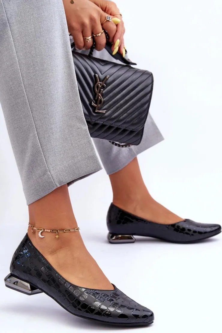 Damskie Boto Skórzane Baleriny Na Płaskim Obcasie Czarne Vaani