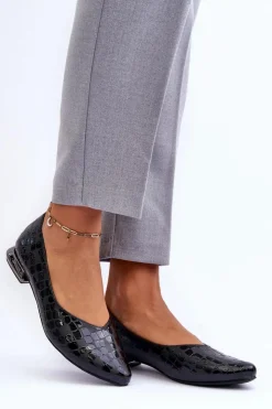 Damskie Boto Skórzane Baleriny Na Płaskim Obcasie Czarne Vaani