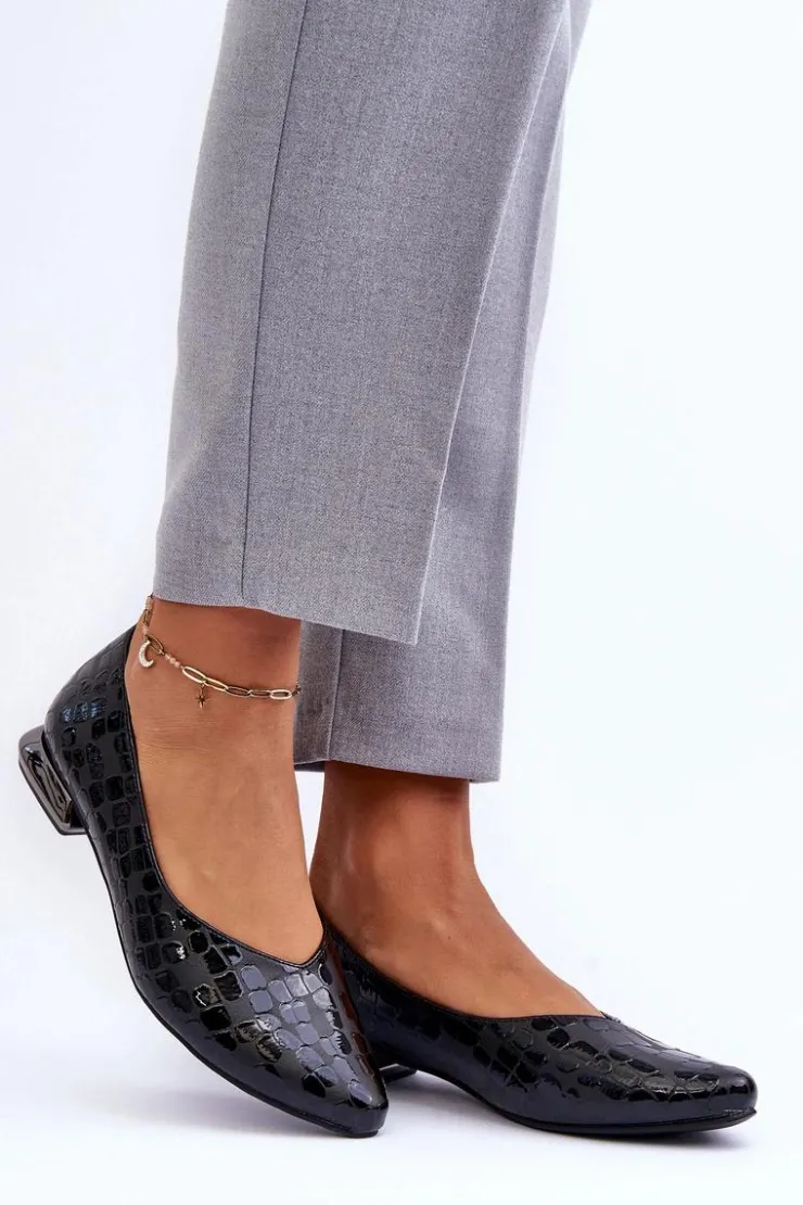 Damskie Boto Skórzane Baleriny Na Płaskim Obcasie Czarne Vaani