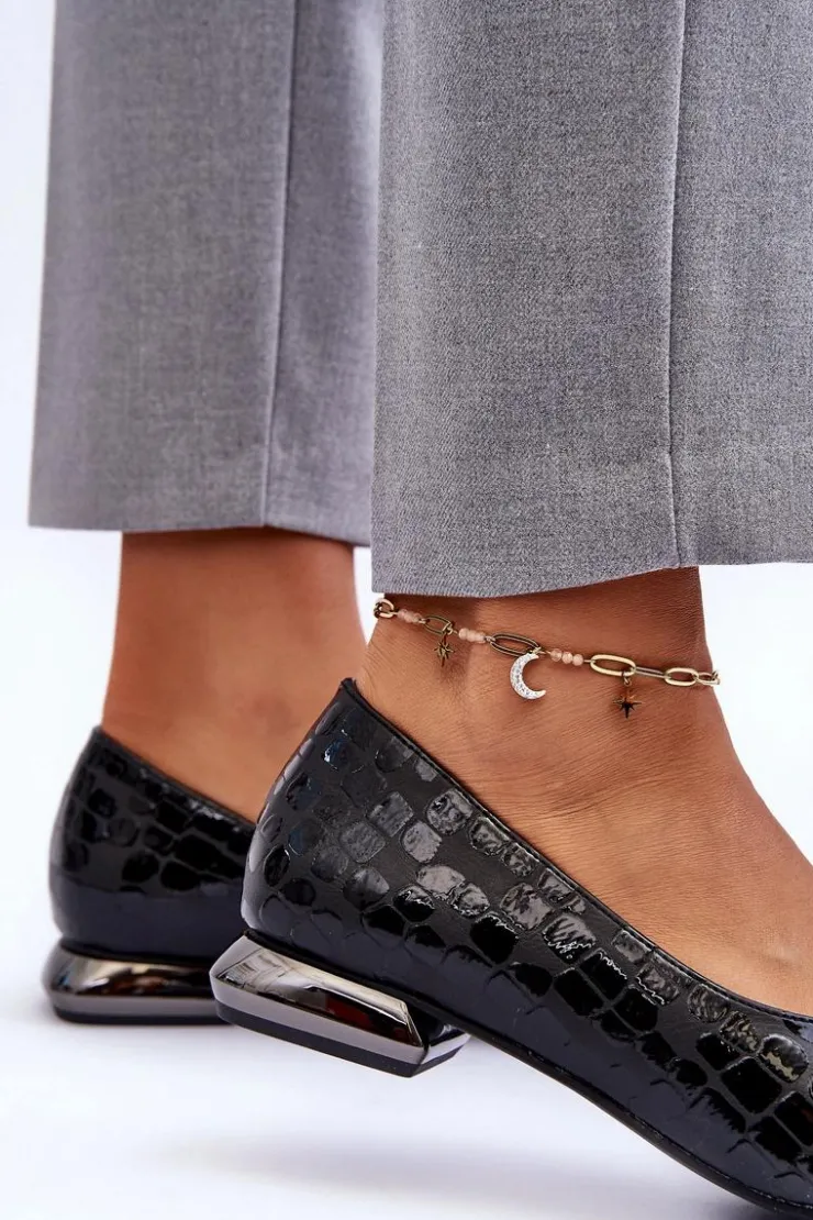 Damskie Boto Skórzane Baleriny Na Płaskim Obcasie Czarne Vaani