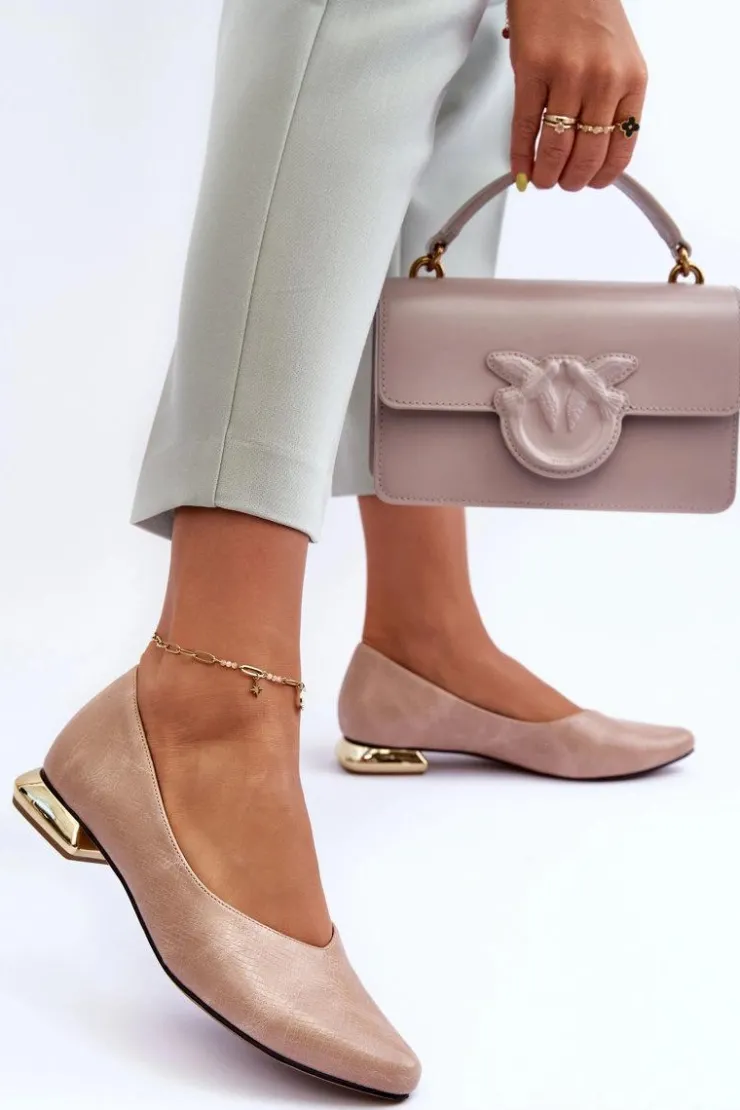 Boto Baleriny Klasyczne*Skórzane Baleriny Na Płaskim Obcasie Beżowe Vaani