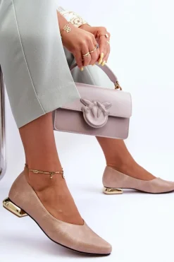 Boto Baleriny Klasyczne*Skórzane Baleriny Na Płaskim Obcasie Beżowe Vaani