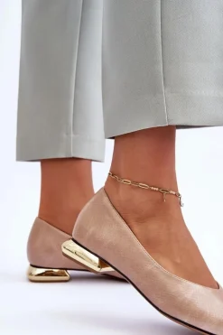 Boto Baleriny Klasyczne*Skórzane Baleriny Na Płaskim Obcasie Beżowe Vaani