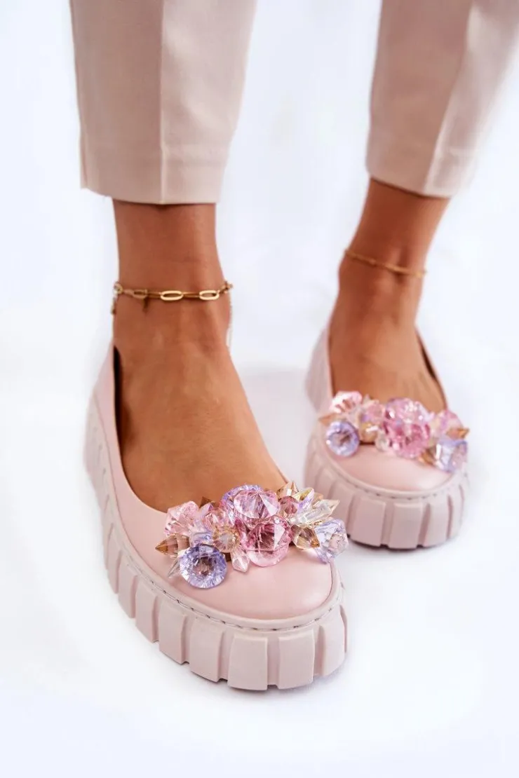 Boto Baleriny Skórzane|Baleriny Klasyczne*Skórzane Baleriny Na Platformie Z Kolorową Ozdobą Różowe Ladette