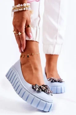 Boto Baleriny Skórzane|Baleriny Klasyczne*Skórzane Baleriny Na Platformie Z Ozdobą Niebieskie Ladette