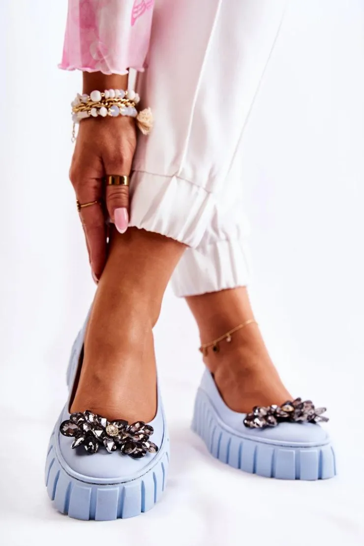 Boto Baleriny Skórzane|Baleriny Klasyczne*Skórzane Baleriny Na Platformie Z Ozdobą Niebieskie Ladette