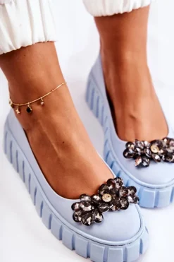 Boto Baleriny Skórzane|Baleriny Klasyczne*Skórzane Baleriny Na Platformie Z Ozdobą Niebieskie Ladette