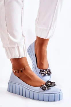 Boto Baleriny Skórzane|Baleriny Klasyczne*Skórzane Baleriny Na Platformie Z Ozdobą Niebieskie Ladette