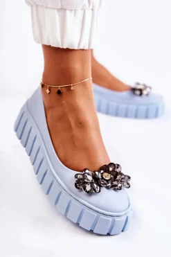 Boto Baleriny Skórzane|Baleriny Klasyczne*Skórzane Baleriny Na Platformie Z Ozdobą Niebieskie Ladette