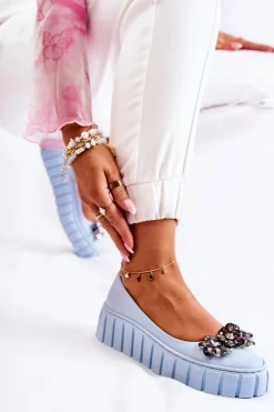 Boto Baleriny Skórzane|Baleriny Klasyczne*Skórzane Baleriny Na Platformie Z Ozdobą Niebieskie Ladette