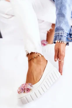 Online Boto Skórzane Baleriny Na Platformie Z Kolorową Ozdobą Białe Ladette