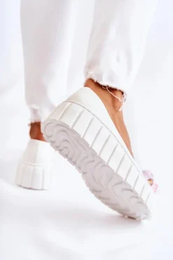 Online Boto Skórzane Baleriny Na Platformie Z Kolorową Ozdobą Białe Ladette