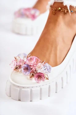 Online Boto Skórzane Baleriny Na Platformie Z Kolorową Ozdobą Białe Ladette