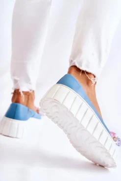 Boto Baleriny Skórzane|Baleriny Klasyczne*Skórzane Baleriny Na Platformie Z Ozdobą Niebiesko-Białe Ladette