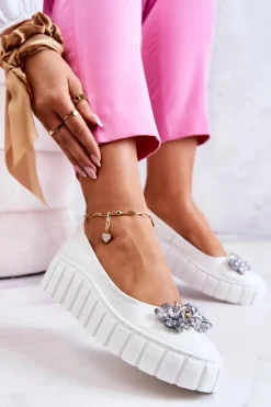 Boto Baleriny Skórzane|Baleriny Klasyczne*Skórzane Baleriny Na Platformie Z Ozdobą Białe Ladette