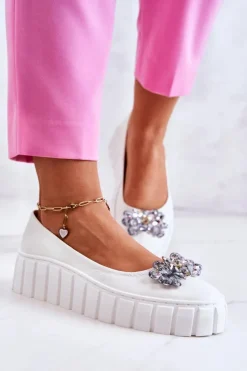 Boto Baleriny Skórzane|Baleriny Klasyczne*Skórzane Baleriny Na Platformie Z Ozdobą Białe Ladette