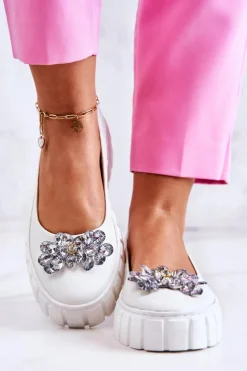 Boto Baleriny Skórzane|Baleriny Klasyczne*Skórzane Baleriny Na Platformie Z Ozdobą Białe Ladette