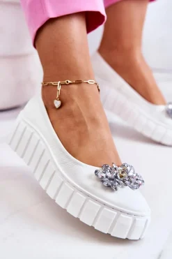 Boto Baleriny Skórzane|Baleriny Klasyczne*Skórzane Baleriny Na Platformie Z Ozdobą Białe Ladette