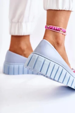 Discount Boto Skórzane Baleriny Na Platformie Z Kolorową Ozdobą Niebieskie Ladette