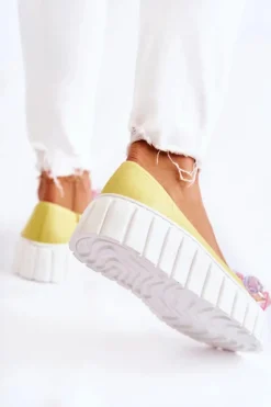 Boto Baleriny Skórzane|Baleriny Klasyczne*Skórzane Baleriny Na Platformie Z Kolorową Ozdobą Żółte Ladette