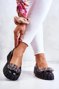 Outlet Boto Skórzane Baleriny Na Platformie Z Ozdobą Czarne Ladette