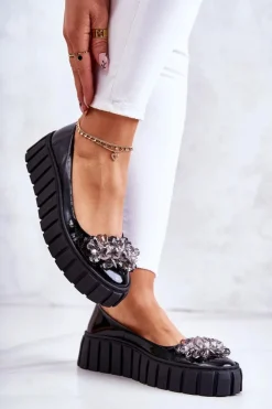 Outlet Boto Skórzane Baleriny Na Platformie Z Ozdobą Czarne Ladette