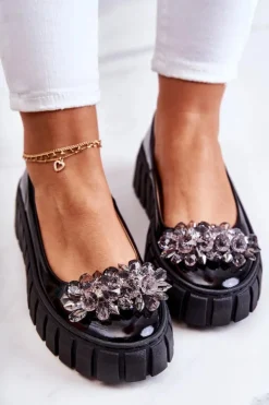 Outlet Boto Skórzane Baleriny Na Platformie Z Ozdobą Czarne Ladette