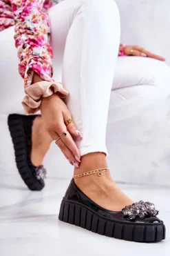 Outlet Boto Skórzane Baleriny Na Platformie Z Ozdobą Czarne Ladette