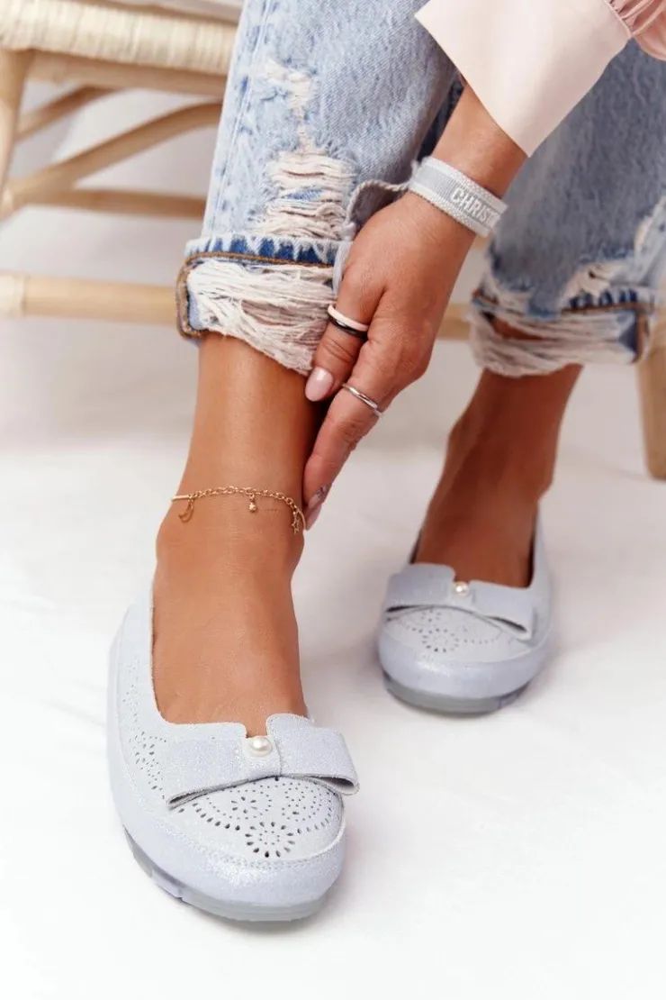 Damskie Evento Skórzane Baleriny RIO FLORE Eco-Friendly Jasnoniebieskie