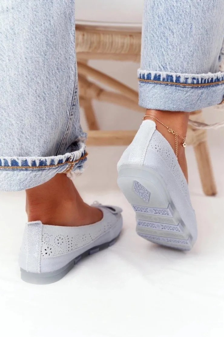 Damskie Evento Skórzane Baleriny RIO FLORE Eco-Friendly Jasnoniebieskie