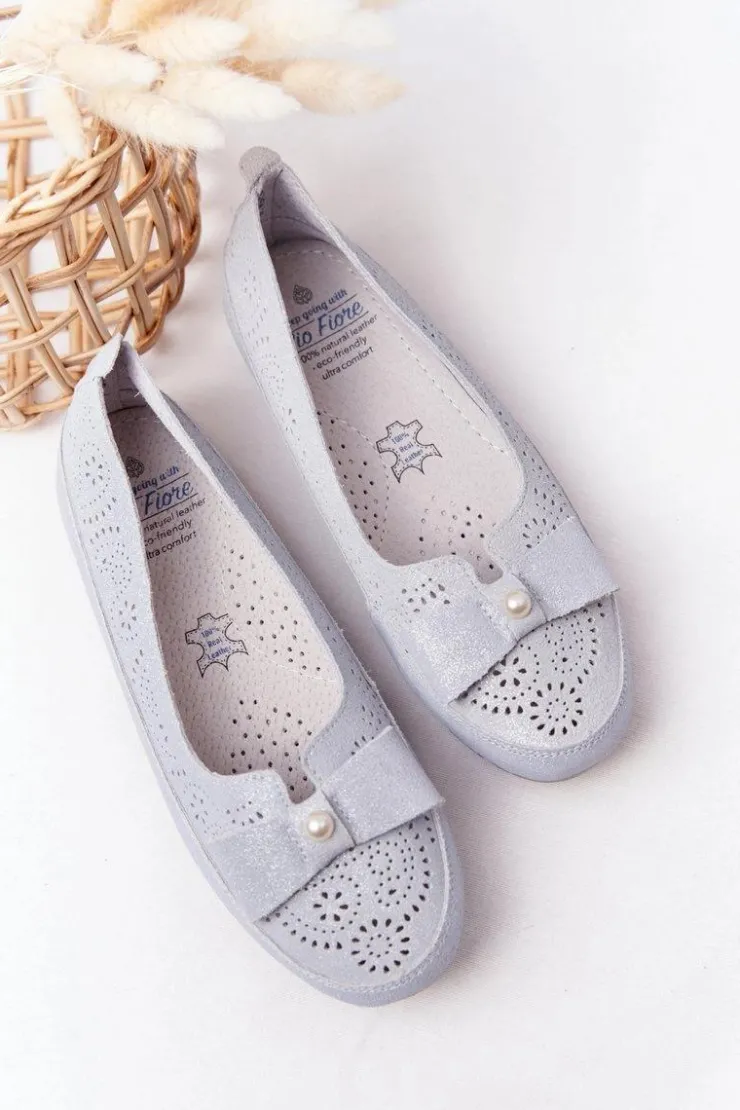 Damskie Evento Skórzane Baleriny RIO FLORE Eco-Friendly Jasnoniebieskie