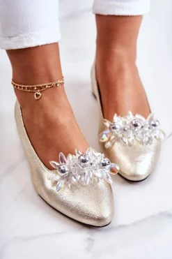 Boto Baleriny Skórzane|Baleriny Klasyczne*Skórzane Baleriny Z Elegancką Ozdobą Złote Millany