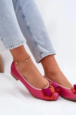 Outlet Maciejka Skórzane Baleriny Z Kokardką P6801-15 Fuksja