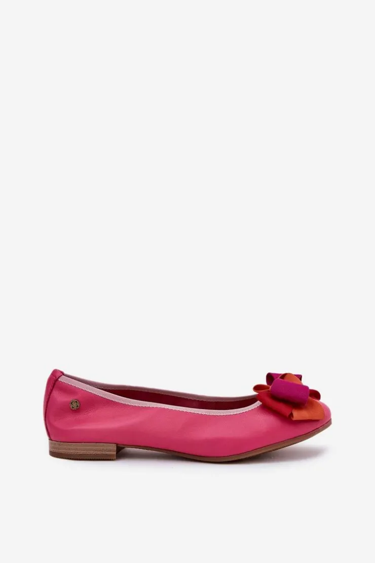 Outlet Maciejka Skórzane Baleriny Z Kokardką P6801-15 Fuksja