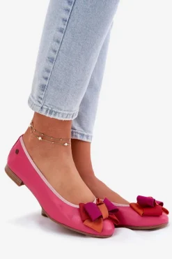 Outlet Maciejka Skórzane Baleriny Z Kokardką P6801-15 Fuksja